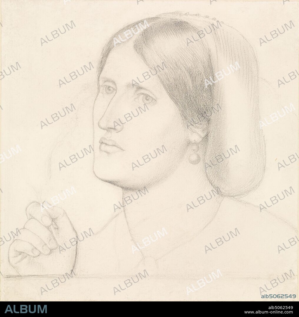 Regina Cordium, Study of Mrs Aldam Heaton, 1861 Dante Gabriel Rossetti, Drawing, Pencil, Pre-Raphaelite, Female.
