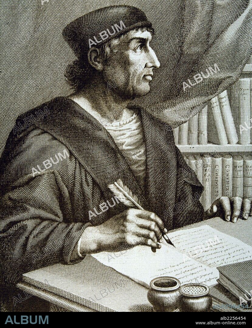 NEBRIJA , ANTONIO DE. ANTONIO MARTINEZ DE CALA. GRAMATICO Y HUMANISTA ESPAÑOL. LEBRIJA 1441 - 1522. GRABADO RETRATO DE " VARONES ILUSTRES ". BIBLIOTECA NACIONAL. MADRID.