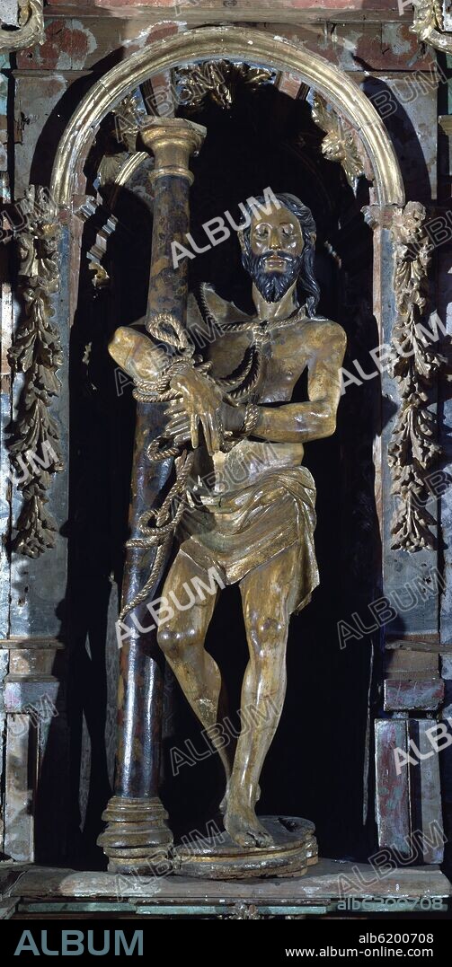 ALONSO BERRUGUETE (1488-1561). CRISTO ATADO A LA COLUMNA - SIGLO XVI - MADERA POLICROMADA - RENACIMIENTO ESPAÑOL.