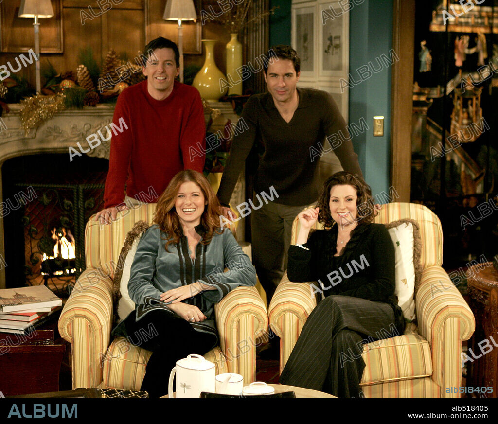 DEBRA MESSING, ERIC MCCORMACK, MEGAN MULLALLY and SEAN HAYES in WILL & GRACE, 1998, directed by JAMES BURROWS. Copyright NBC.