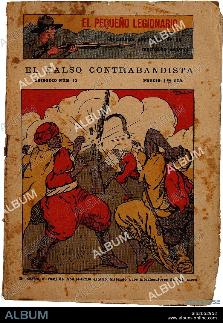 Portada del folletín de aventuras patrióticas "El pequeño legionario". Barcelona, años 1927.