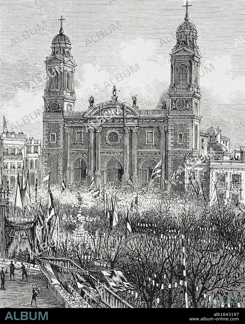Montevideo Uruguay Cathedral in the Plaza de la Constitucion in the 1880s.