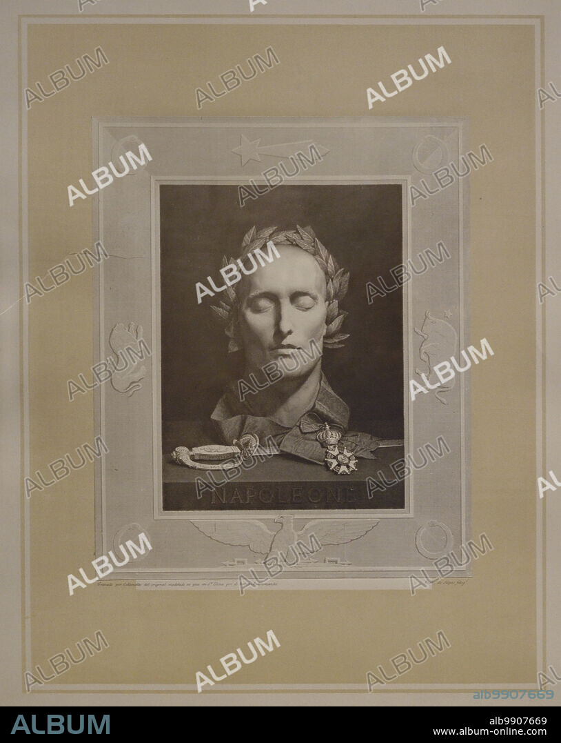 FRANCISCO DE SELGAS (ACTIVE IN THE 1860S AND 1870S). SPANISH PHOTOGRAPHER.. Mascarilla de Napoleón, 1865-1875. Fotografía por Francisco de Selgas (activo en las décadas de 1860 y 1870). Papel a la albúmina sobre cartulina, 320 x 265 mm. Reproduce la estampa del autor original, Luigi Calamatta, con la máscara mortuoria de Napoleón. Museo del Prado. Madrid. España.