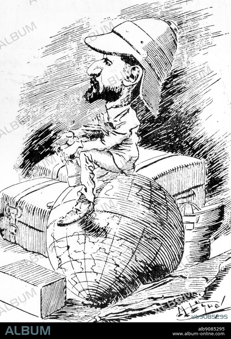 Caricature of de Brazza. Pierre Paul François Camille Savorgnan de Brazza (1852-1905) was an explorer of Italian nationality. He opened up for France entry along the right bank of the Congo that eventually led to French colonies in West Africa. The African Adventure - A History of Africa's Explorers by Timothy Severin, page 273.