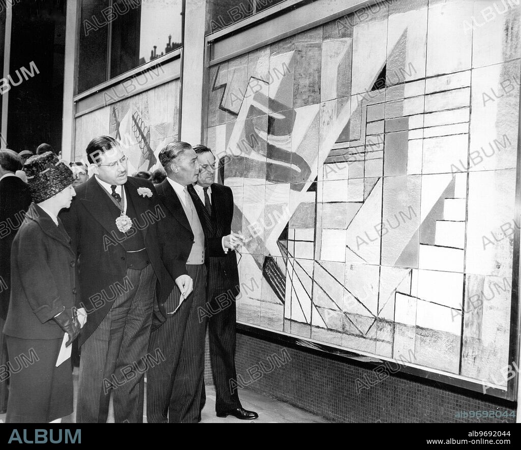 The Lord Mayor of London , Sir Bernard Waley - Cohen opens the New Post Office Telecommunications Centre , at the Fleet Building on Farringdon Street . Left to right : Dorothy Annan ( who created the ceramic murals ) , The Lord Mayor , the Post Master General , and the Rt . Hon . Reginald Bevins ( MP ) . 11 April 1961.