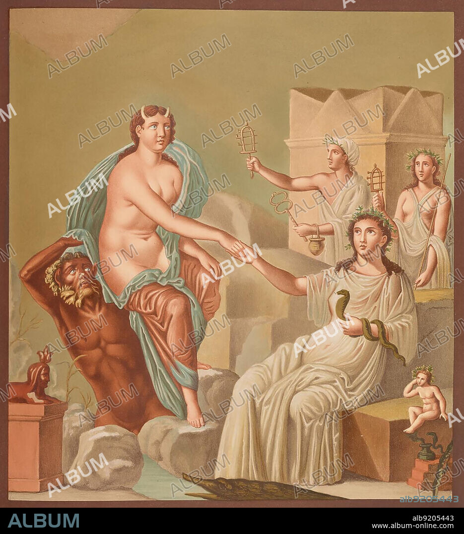 Io, in Greek mythology the daughter of the river god Inachos and Ecypte, wall painting, fresco from historic Pompeii, digitally restored / Io, in der griechischen Mythologie die Tochter des Flussgottes Inachos und Ecypte, Wandmalerei, Fresko aus dem historischen Pompeji, digital restauriert.