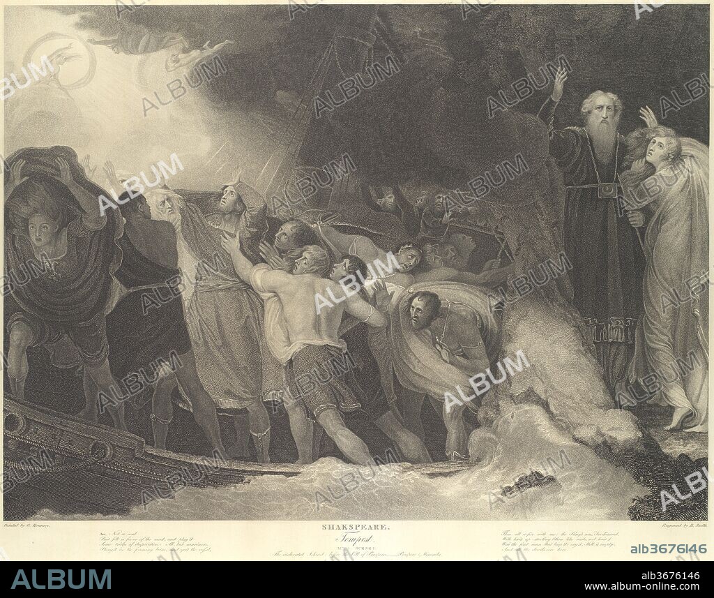 The Enchanted Island, Before the Cell of Prospero - Prospero and Miranda (Shakespeare, The Tempest, Act 1, Scene 1). Artist: after George Romney (British, Beckside, Lancashire 1734-1802 Kendal, Cumbria). Dimensions: image: 16 15/16 x 23 1/4 in. (43.1 x 59 cm)
sheet: 23 x 28 11/16 in. (58.4 x 72.9 cm). Engraver: Benjamin Smith (British, active 1786-1833). Publisher: John & Josiah Boydell (British, 1786-1804). Series/Portfolio: Boydell's Shakespeare Gallery. Subject: William Shakespeare (British, Stratford-upon-Avon 1564-1616 Stratford-upon-Avon). Date: 1797.