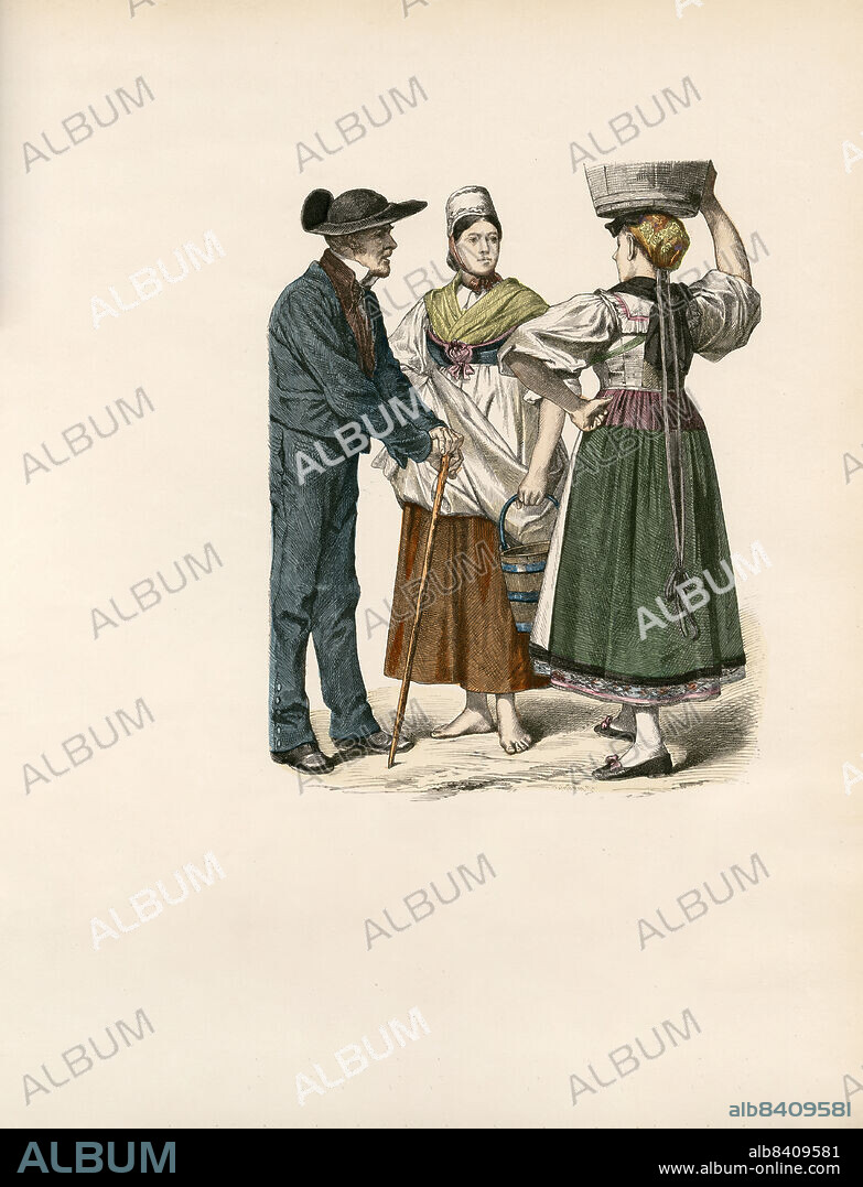 French Folk Dress, Brittany, late 19th Century, Illustration, The History of Costume, Braun & Schneider, Munich, Germany, 1861-1880.