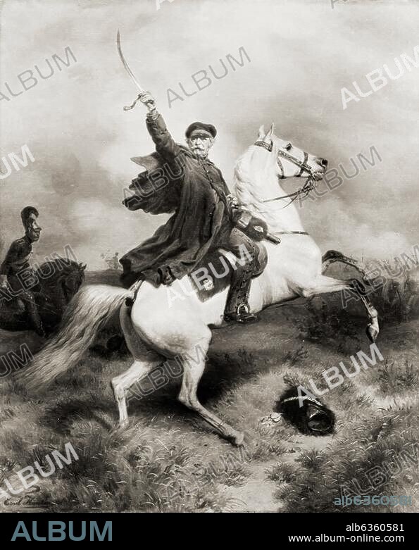 EMIL HÜNTEN. Blücher, Gebhard Leberecht, Fürst B. preuß. Generalfeldmarschall Rostock 16.12.1742 - Krieblowitz (Schlesien) 12.9.1819. "Marschall Vorwärts". (Blücher in den Befreiungskriegen 1813/15). Gemälde, 1863, von Emil Hünten (1827-1902). Öl / Lw., 87 × 71 cm. Kiel, Kunsthalle.