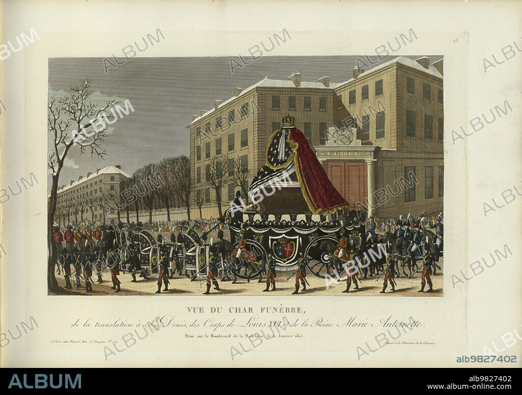 HENRI COURVOISIER-VOISIN. Vue du char funèbre de la translation à Saint-Denis des corps de Louis XVI et de la reine Marie-Antoinette.