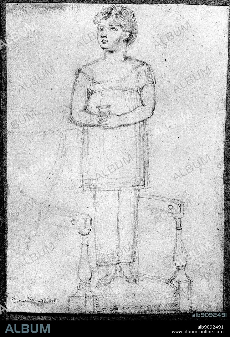 Horatia Nelson, daughter of Lord Horatio Nelson and Lady Emma Hamilton. A Thomas Baxter sketch.