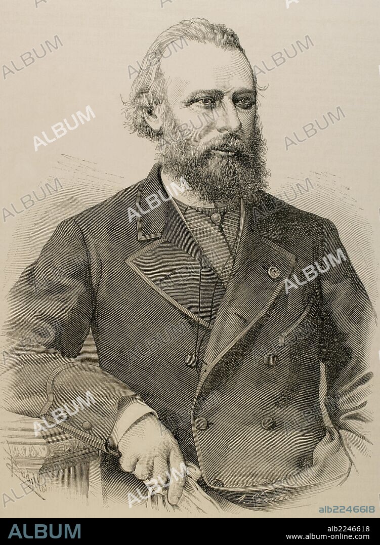Edouard Rene Lefebvre de Laboulaye (1811-1883. French jurist, poet, author and anti-slavery activist. Engraving by Arturo Carretero "La Ilustracion Espanola y Americana", 1886.