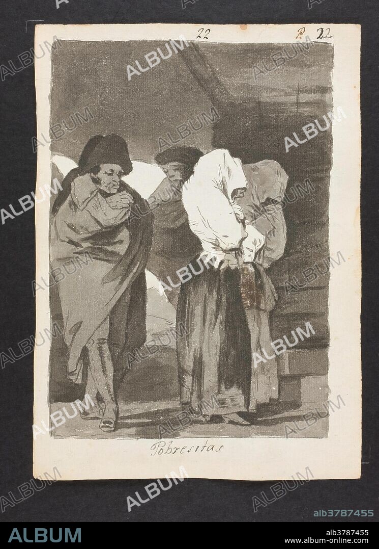 ANÓNIMO. Anónimo (Copia de Goya y Lucientes, Francisco de) / 'Pobrecitas!'. Mediados del siglo XIX. Aguada, Lápiz, Pluma, Tinta china, Tinta agrisada sobre papel verjurado, 215 x 150 mm.