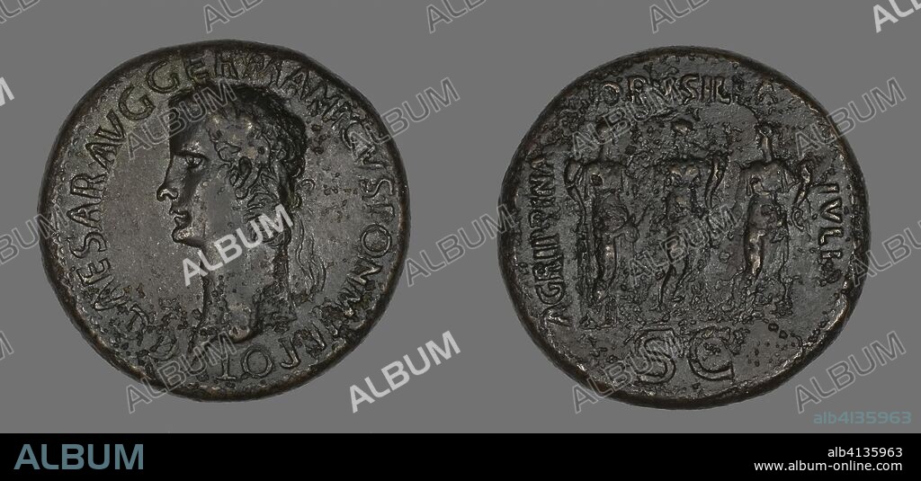 ANCIENT ROMAN. Sestertius (Coin) Portraying Germanicus. Roman, minted in Rome. Date: 37 AD-38 AD. Dimensions: Diam. 3.4 cm; 28.06 g. Bronze. Origin: Roman Empire.