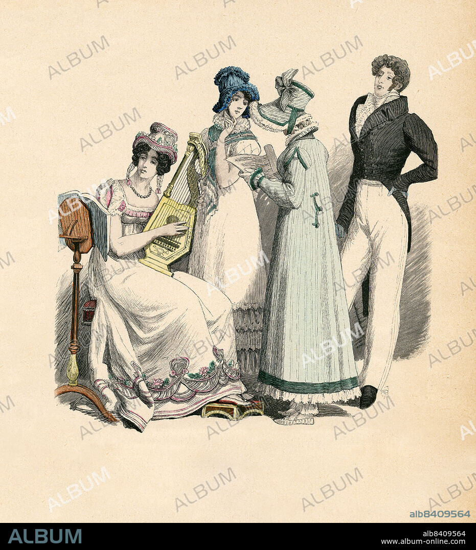 Upper Class Dress, Germany, 1815-1820, Illustration, The History of Costume, Braun & Schneider, Munich, Germany, 1861-1880.
