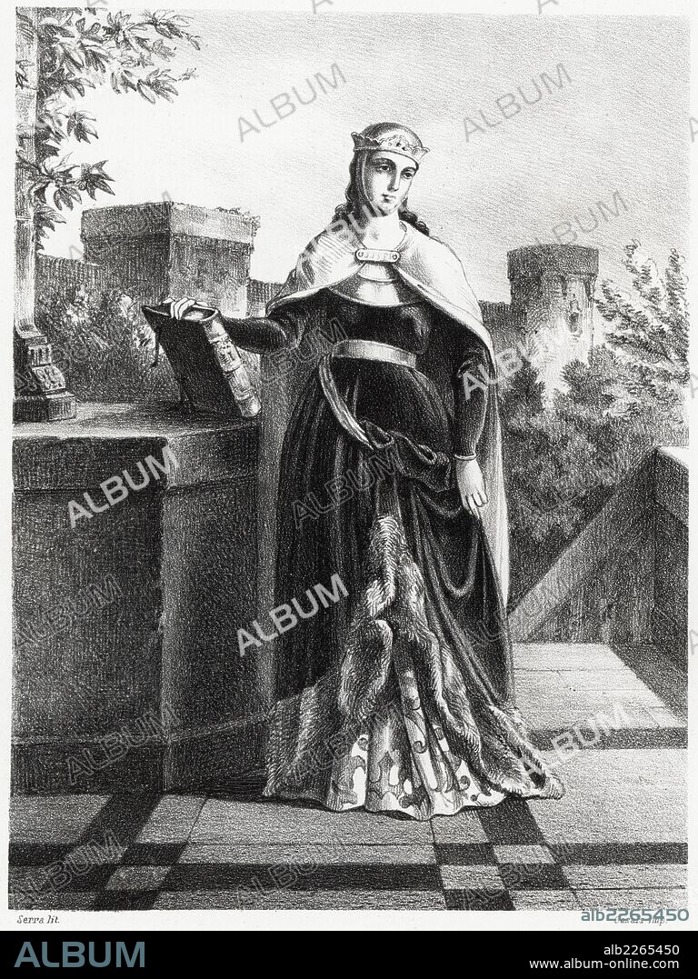 Historia de España. Doña Berenguela de Castilla (1179-1246), esposa del rey Alfonso IX de León. Grabado de 1872.