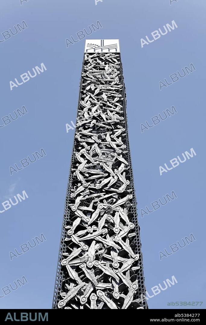 Pylon made from scissor blanks, Hendrichs swage forge, LVR Industrial Museum, Solingen, North Rhine-Westphalia, Germany, Europe.