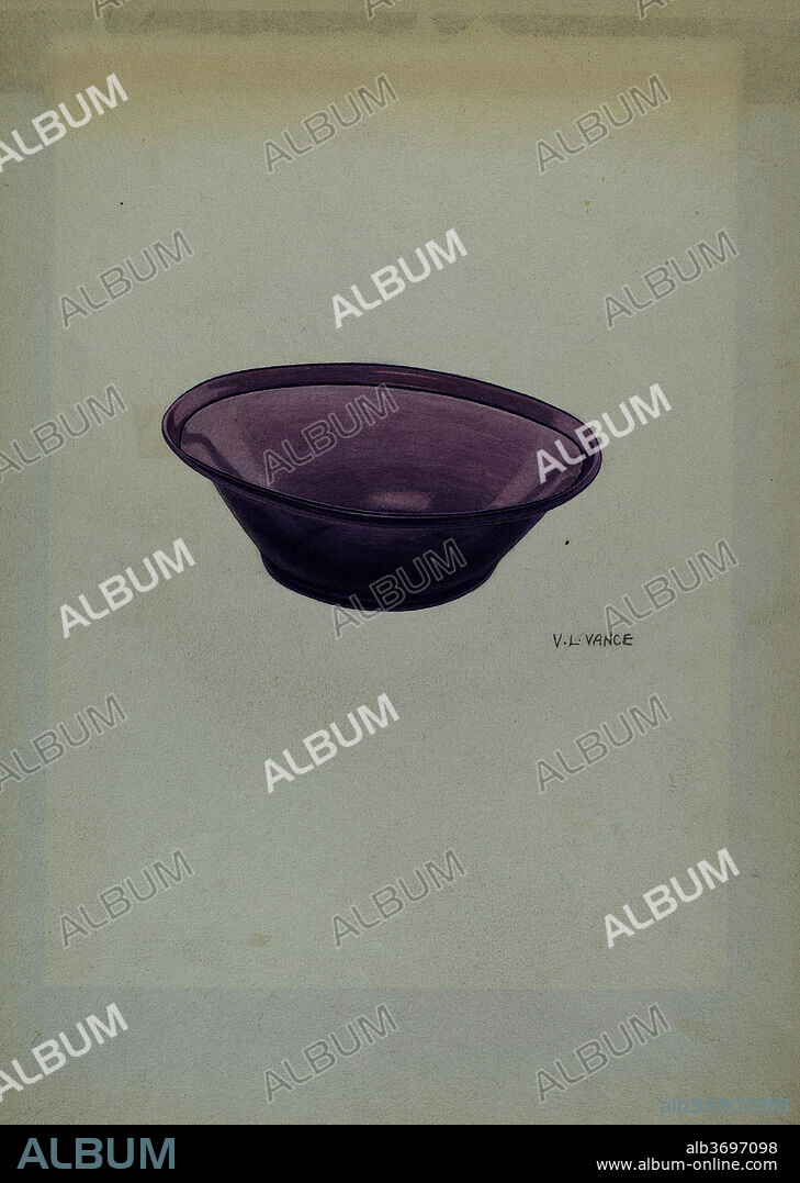 V. L. VANCE. Amethyst Glass Bowl. Dated: c. 1940. Dimensions: overall: 25.2 x 24.6 cm (9 15/16 x 9 11/16 in.). Medium: watercolor and graphite on paper.