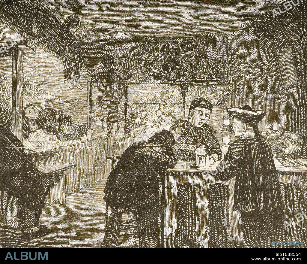 Chinese opium den in San Francisco, California in 1870s. From American Pictures Drawn With Pen And Pencil by Rev Samuel Manning circa 1880.