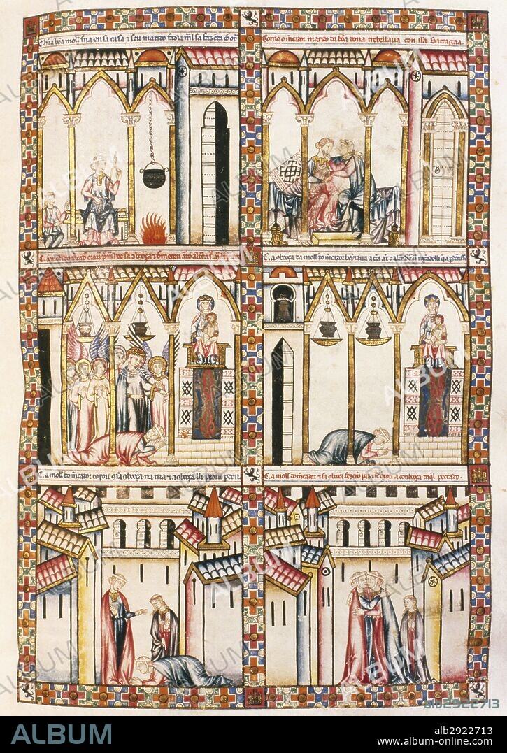 Canticles of Holy Mary. Codice of El Escorial. Written in Galician-Portuguese. Reign of Alfonso X. 13th century Miniature. Detail. Spanish reconquest. Christian castle siege.