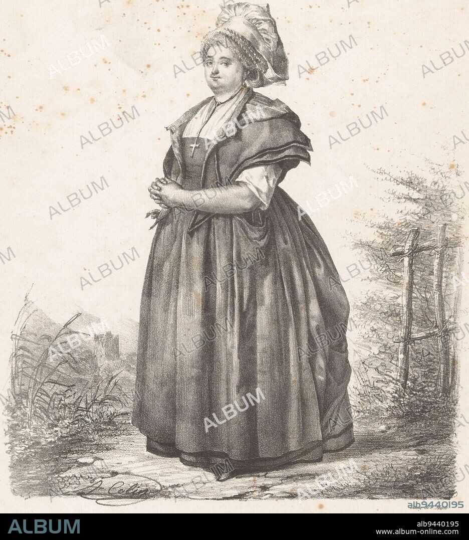 Portrait of Marie Desbrosses as Germaine in the opera La journ, print maker: Alexandre Marie Colin, (mentioned on object), printer: Charles Etienne Pierre Motte, (mentioned on object), publisher: Francisique Noël (et Cie.), (mentioned on object), Paris, 1823 - 1824, paper, h 425 mm × w 288 mm.