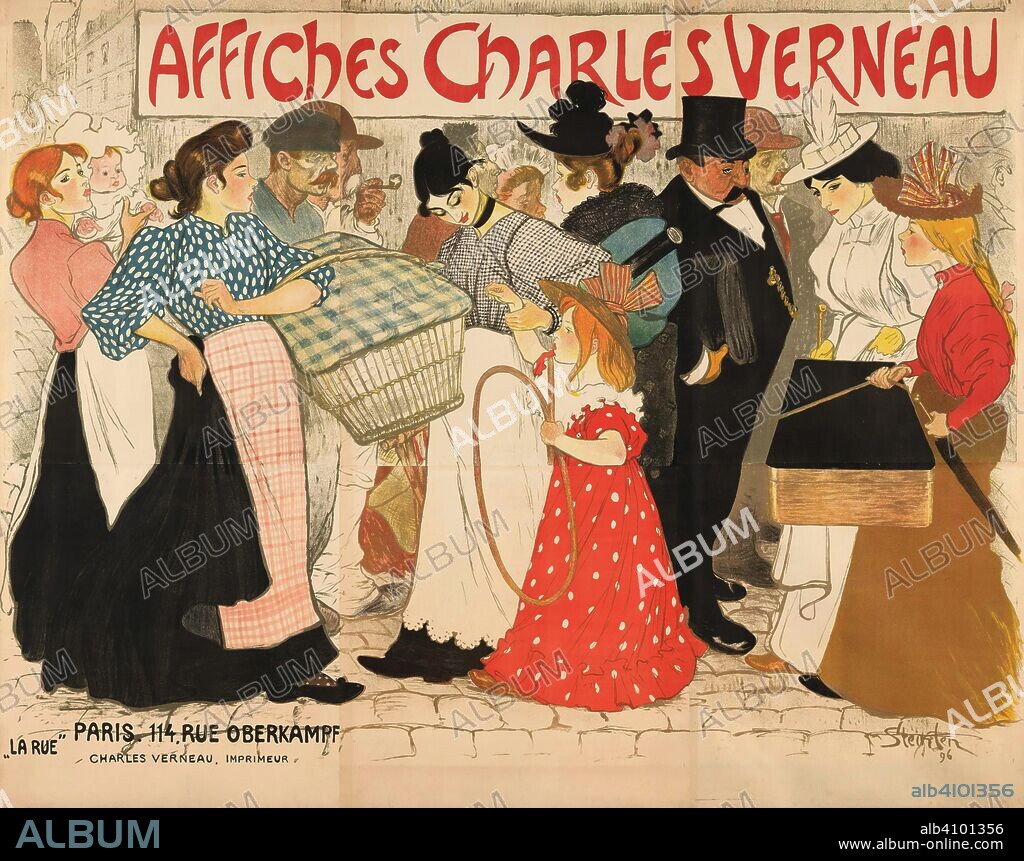 THÉOPHILE-ALEXANDRE STEINLEN. The Street (La rue), poster for the printer Charles Verneau. Dimensions: 242 cm x 299 cm, 234.5 cm x 296 cm, 234.5 cm x 296 cm.