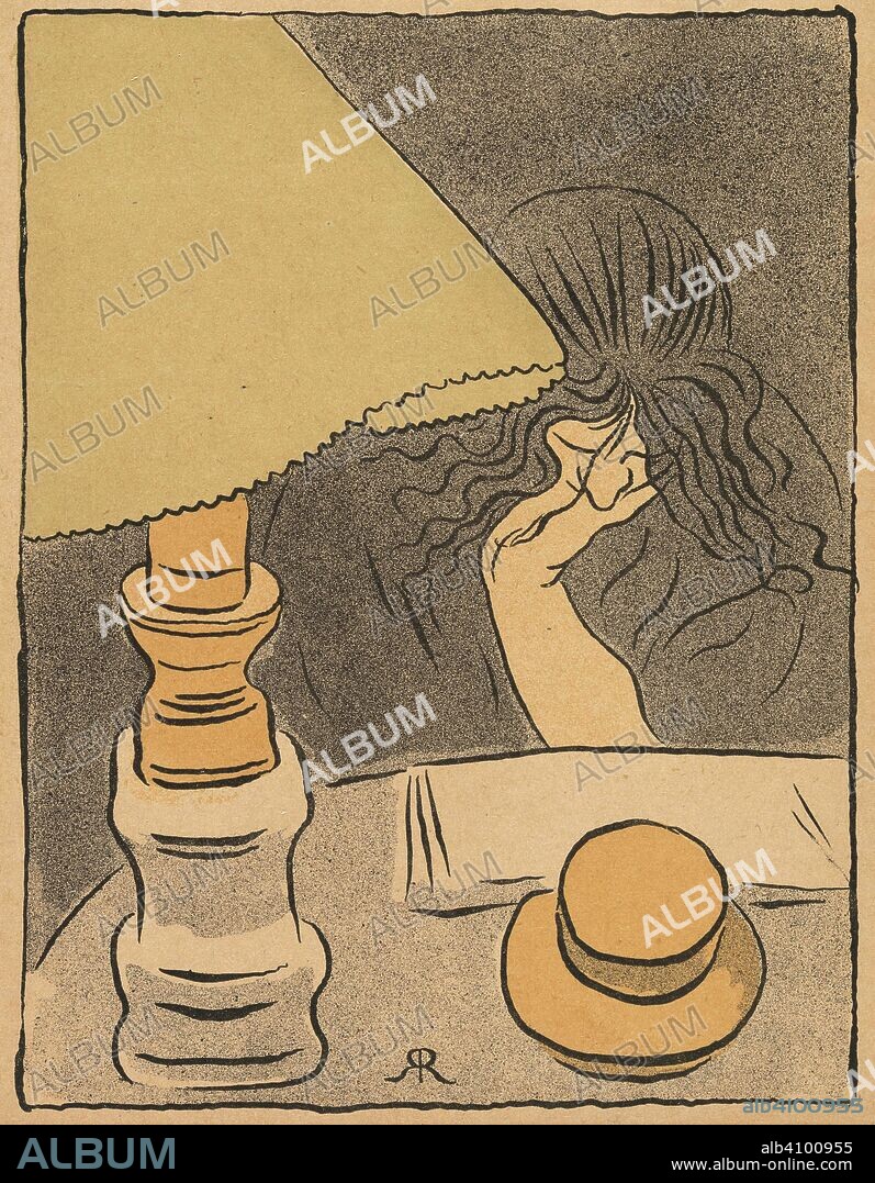 JOZSEF RIPPL-RONAI. Woman Reading by Lamplight  (La liseuse sous la lampe), frontispiece of the journal La Revue blanche (August 1894). Dimensions: 20.6 cm x 15.9 cm, 19.5 cm x 14.8 cm.