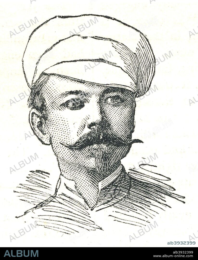 Frederic Villiers (1851-1922), British war artist and war correspondent, 1893. He was war correspondent and artist for  'The Graphic'. From The Pictorial Treasury of Famous Men and Famous Deeds published by Frederick Warne and Co. [London and New York, 1893].
