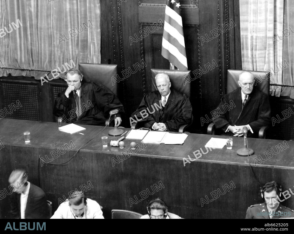 Presiding Judge of military court V, Charles Frederick Wannerstrum, with his assessors. On 15 July 1947, the trial against eleven former Wehrmacht generals began before the American military tribunal. 15/07/1947