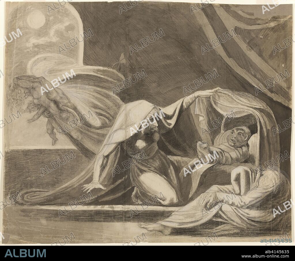 JOHANN HEINRICH FüSSLI. The Changeling. Attributed to Henry Fuseli; Swiss, active in England, 1741-1825. Date: 1775-1785. Dimensions: 531 × 636 mm. Charcoal and brush and gray wash, heightened with touches of white gouache, over traces of graphite, on ivory laid paper, laid down on white tissue paper. Origin: England.