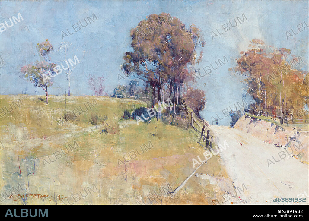 ARTHUR STREETON. Sunlight (Cutting on a hot road). Date/Period: 1895. Painting,oil on canvas. Height: 305 mm (12 in); Width: 458 mm (18.03 in).