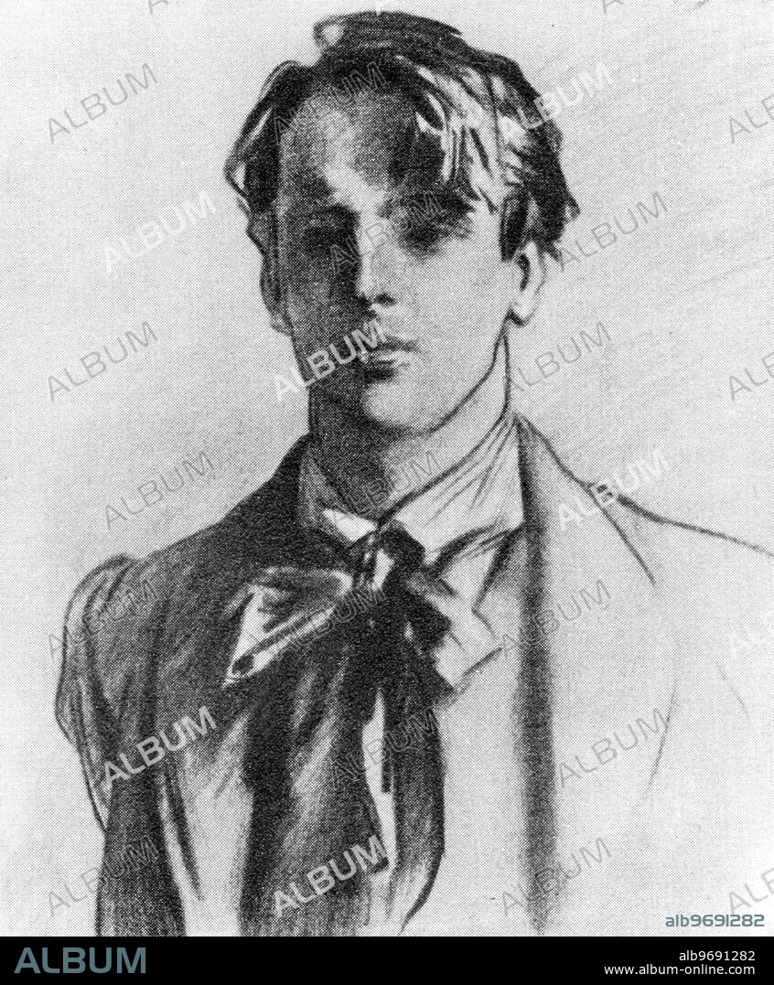 William Butler Yeats 1861 -1939. Charcoal drawing by J>S Sargent.