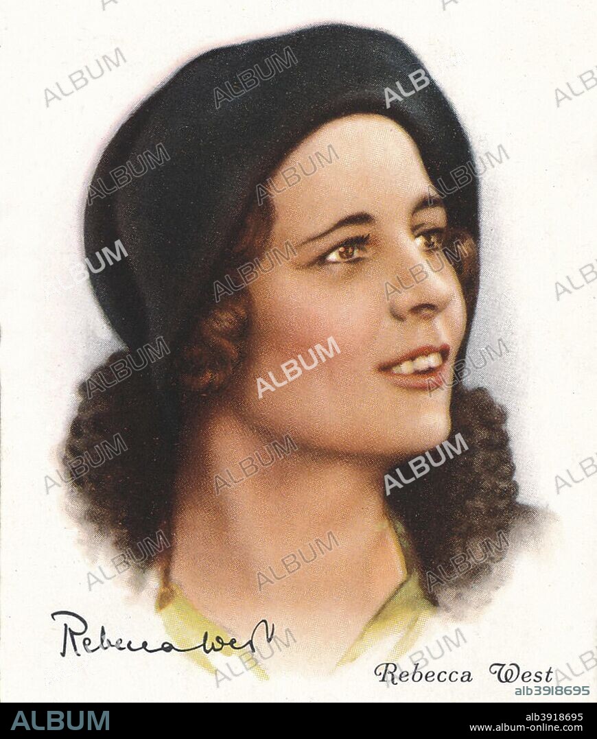 Dame Cicely Isabel Fairfield DBE (1892-1983), known as Rebecca West, British author, journalist, literary critic and travel writer, 1937. Cigarette card 38 of 40 from Famous British Authors published by WD & HO Wills. A promotional item issued by the Imperial Tobacco Company of Great Britain & Ireland Ltd.