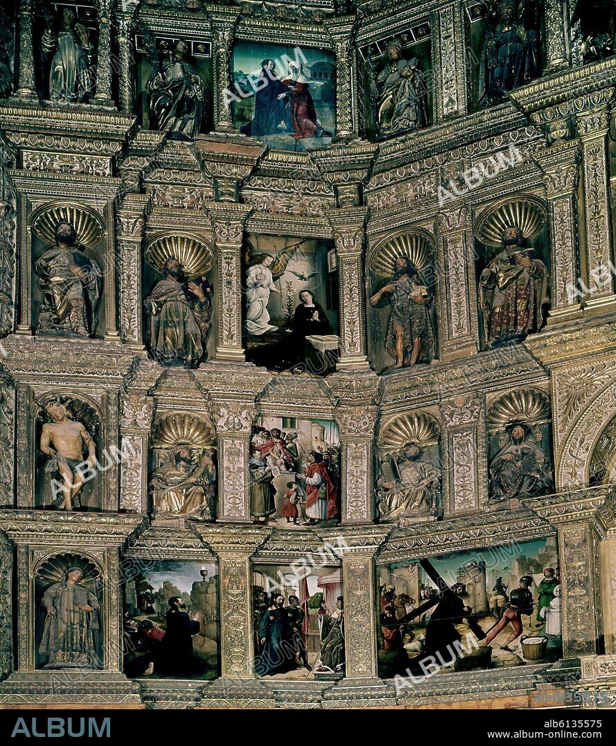 PEDRO DE GUADALUPE (1470-1530) ESCULTOR. RETABLO MAYOR DE LA CATEDRAL DE PALENCIA CON ESCULTURAS DE FELIPE VIGARNY Y PINTURAS DE JUAN DE FLANDES - SIGLO XVI - RENACIMIENTO ESPAÑOL.