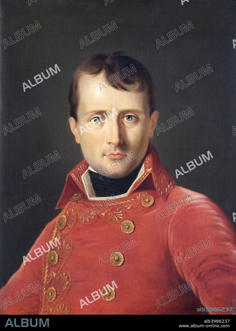 Portrait of Napoleon Bonaparte, c1803. Napoleon (1769-1821), aged about 35, wearing the double breasted, gold embroidered scarlet uniform of the First Consul (1799-1804). From the collection of Apsley House, London.