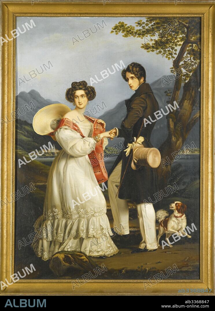 JOSEPH KARL STIELER. Duke Maximilian Joseph in Bavaria and Ludovika of Bavaria at Schloss Tegernsee.