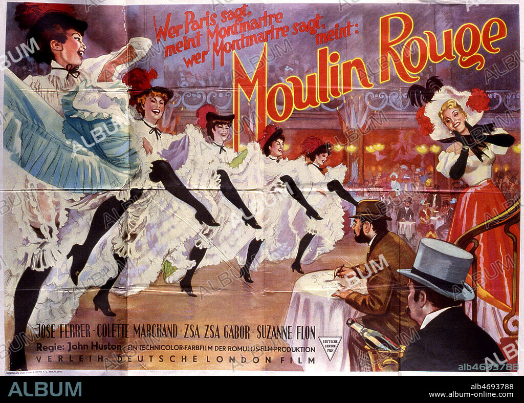 Affiche allemande du film 'Moulin rouge' realise en 1953 par John HUSTON (1906-1987) avec Jose FERRER jouant Henri de TOULOUSE LAUTREC (1864-1901). Credit : Coll. Perron/KHARBINE-TAPABOR.