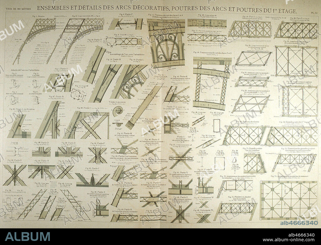 'Ensemble et details des arcs decoratifs' pour 'La Tour de 300 metres' par Gustave EIFFEL (1832-1923) de 1900 (XXeme s., 20eme s., 20e s.) Credit Coll. Jonas/KHARBINE-TAPABOR.