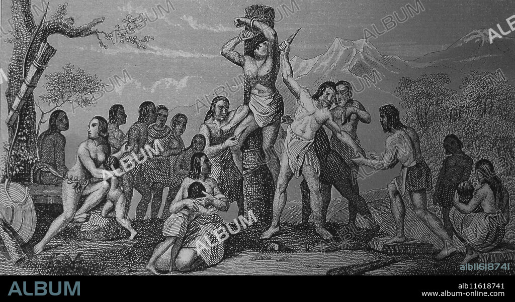 South America. Brazil. Tuinamba people. Execution of prisoners of war. Engraving, 19th century.