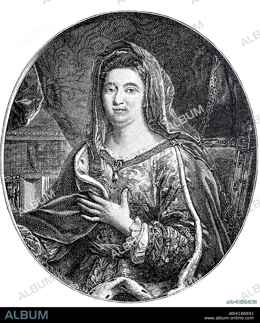 Francoise d Aubigne, Marquise de Maintenon, 27 November 1635 - 15 April 1719, was the second wife of King Louis XIV of France, digital improved reproduction of an original from the year 1880.