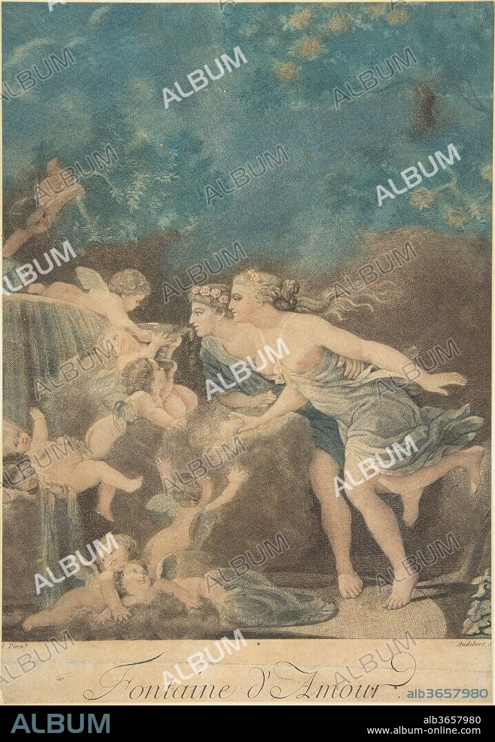 La Fontaine d'Amour. Artist: After Jean Honoré Fragonard (French, Grasse 1732-1806 Paris); Jean-Baptiste Audebert (French). Dimensions: Image: 10 3/8 × 7 1/4 in. (26.3 × 18.4 cm) trimmed. Date: n.d..