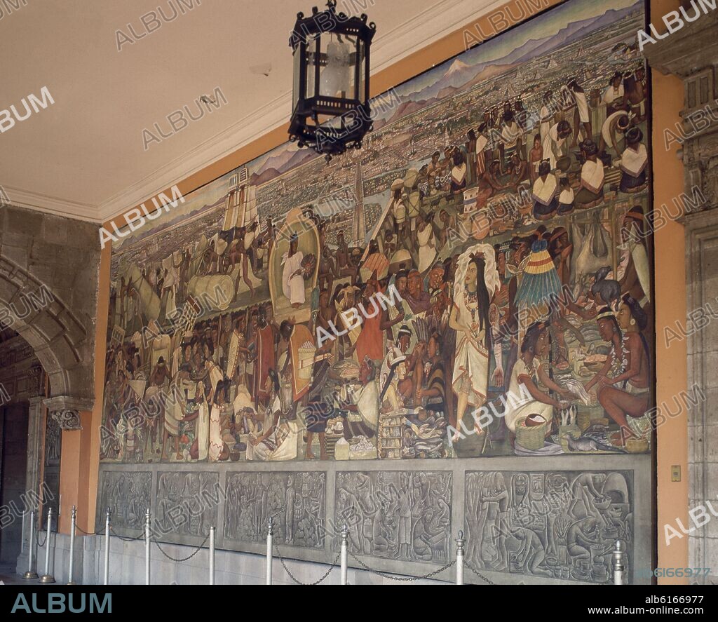 DIEGO RIVERA. TABLERO - PINTURA MURAL - MERCADO DE TLATELOLCO - SIGLO XX.