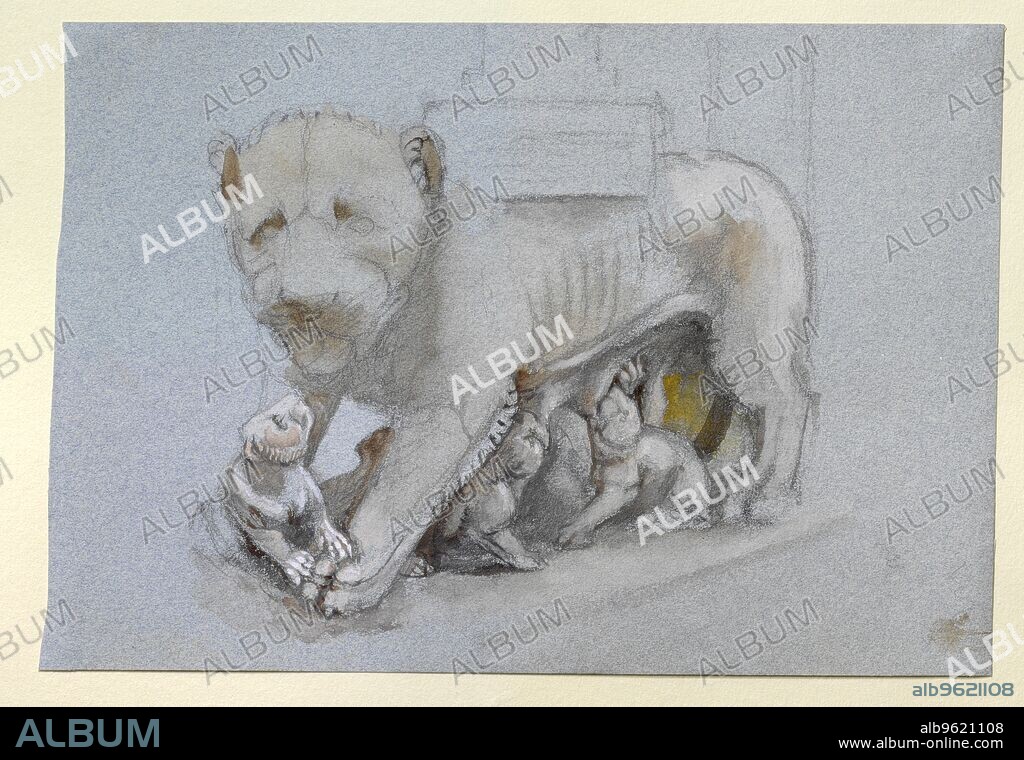JOHN RUSKIN. Sketch of Lioness and Cubs from Nicola Pisano's Siena Pulpit, June 1870.