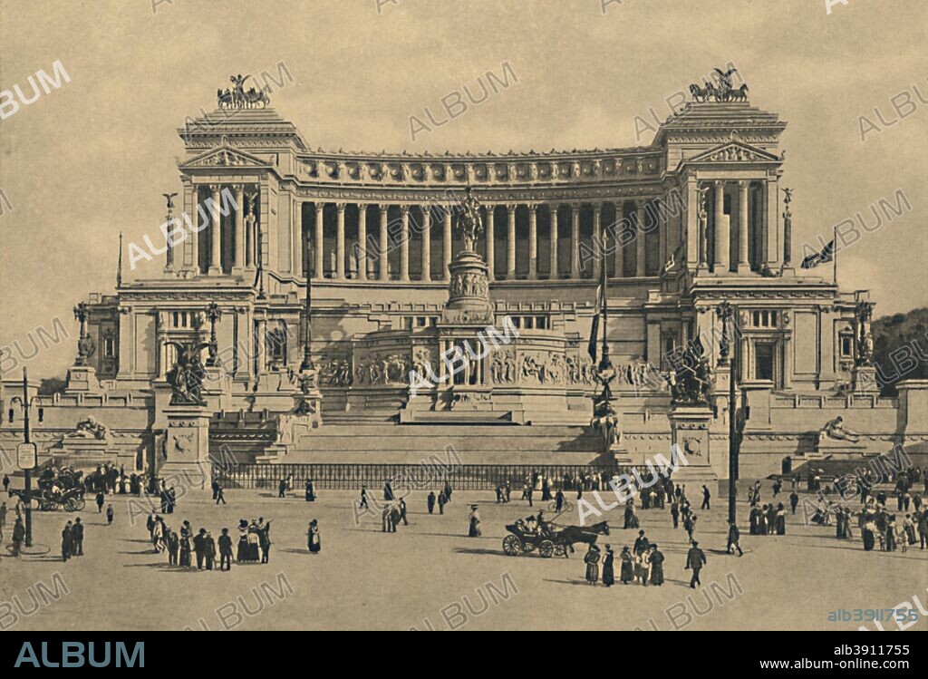'Roma - Piazza di Venezia. Monument to Victor Emmanuel II', 1910.  Altar of Fatherland, Tomb of the Unknown Soldier. Mr. G. Sacconi laid the foundation stone in 1884. From Cento Vedute Classiche di Roma. [Enrico Verdesi, Rome, 1910].