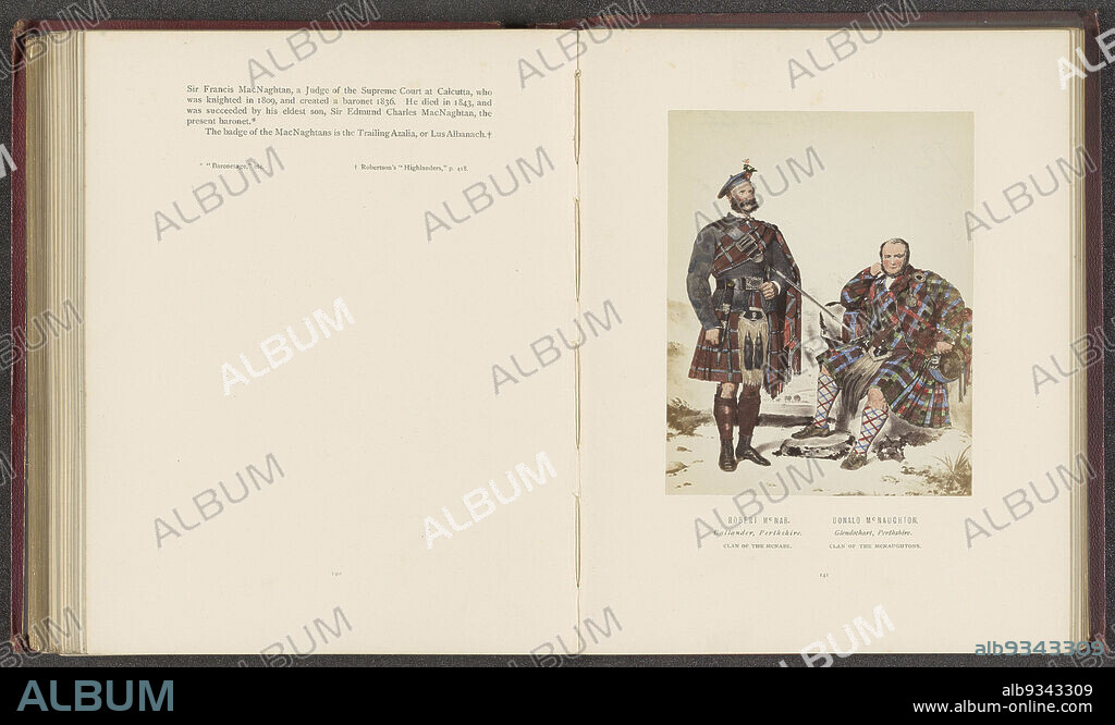 Photoreproduction of a drawing of portraits of Robert Macnab of the Clan Macnab and Donald Macnaghton of the Clan Macnaghten, Robert Mcnab, Callander, Perthshire. Clan of the Mcnabs. Donald Mcnaughton, Glendochart, Pertshire. Clan of the Mcnaughtons (title on object), Day & Son Vincent Brooks, intermediary draughtsman: Kenneth Macleay, c. 1860 - in or before 1870, photographic support, albumen print, height 127 mm × width 101 mm.