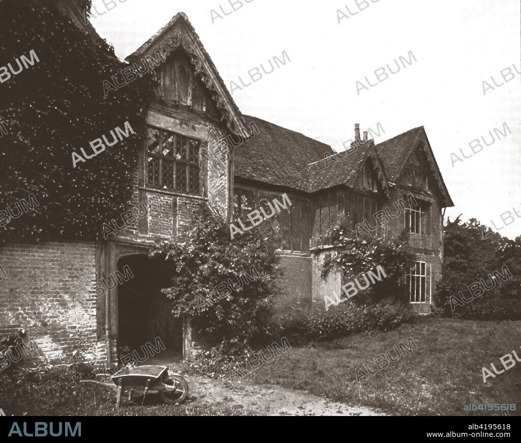 Ockwells Manor, Berkshire, 1894. Timber-framed manor house near Maidenhead, dating from the 15th century, when the house was rebuilt by its owner, Sir John Norreys, Keeper of the Wardrobe to King Henry VI. From Beautiful Britain; views of our stately homes. [The Werner Company of Chicago, 1894].