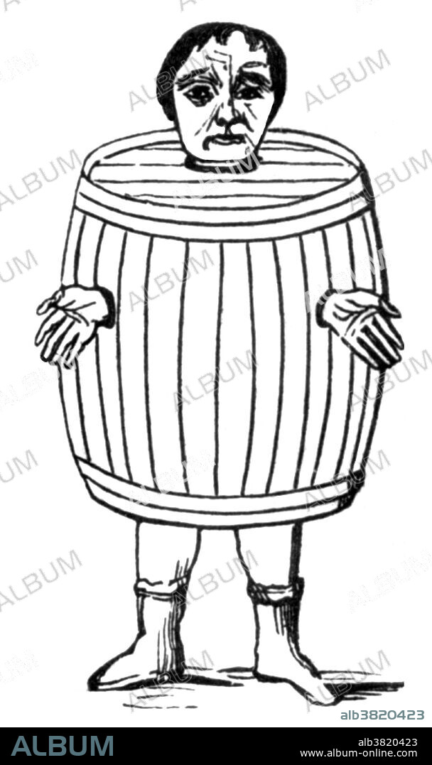 A Drunkard's cloak was a type of pillory used in various jurisdictions to punish miscreants. The drunkard's cloak was actually a barrel, into the top of which a hole was made for the head to pass through. Two smaller holes in the sides were cut for the arms. Once suitably attired, the miscreant was paraded through the town, effectively pilloried. Drunkenness was first made a civil offense in England by the Ale Houses Act 1551, or "An Act for Keepers of Ale-houses to be bound by Recognisances". The drunkard's cloak, sometimes called the "Newcastle cloak", became a common method of punishing recidivists, especially during the Commonwealth of England.
