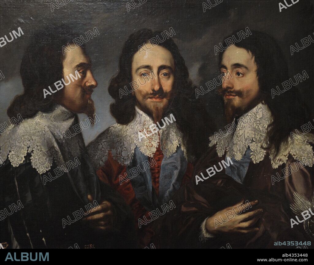 Charles I (1600-1649). King of England, Scotland and Ireland. Portrait of Charles I in three positions, ca.1636-1650. Anton van Dyck (1599-1641). Copy. Museum of Fine Arts. A Coru–a, Galicia, Spain. (On loan, Prado Museum, Madrid).