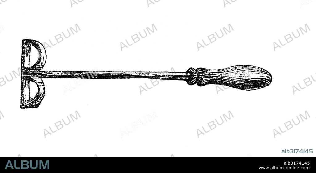 Instrument of torture. brandmarker. under branding was understood a corporal punishment in the middle ages, which was characterized by the tortured tied and was tormented with a red-hot iron, woodcut from 1864.