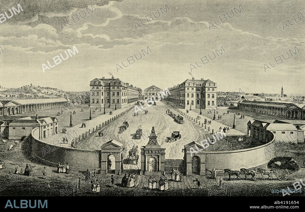 'The Foundling Hospital', c1753, (1925). Founded in 1739 by the philanthropic sea captain Thomas Coram. It was a children's home established for the 'education and maintenance of exposed and deserted young children'. Engraving after L. P. Boitard, 1753.  From "London in the Eighteenth Century", by Sir Walter Besant. [A. & C. Black, Ltd., London, 1925].